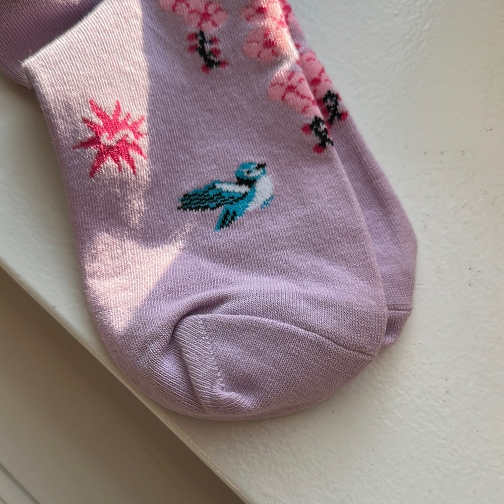 Sock it to me Pink and Purple Bird Pattern Crew Socks - Picture 5 of 7
